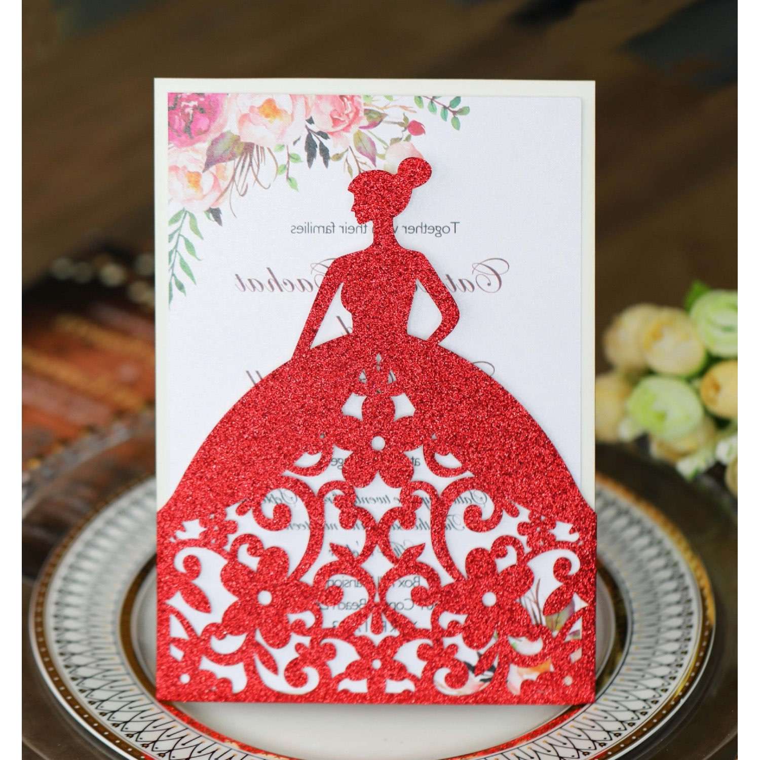 Glitter Marriage Invitation Card Beautiful Girl Holiday Greeting Card 2020 Invitation Card